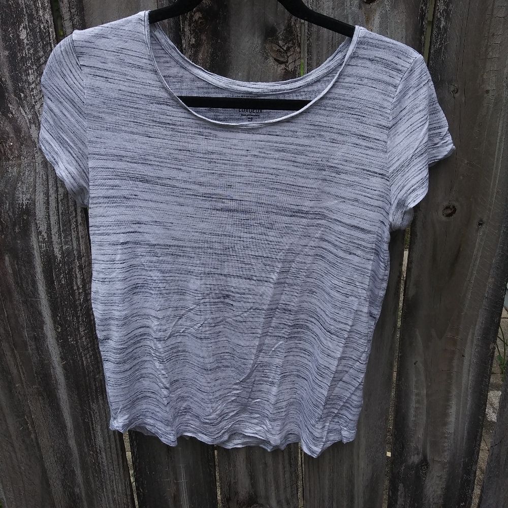 Gap Luxe Luxueux Heather Gray Stripped Lounge Casual Cozy Comfort Shirt Size S